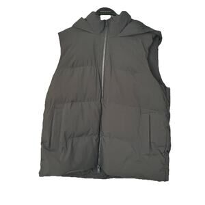 New Mercer+Mettle Women’s Black Hooded Full Zip Puffer Vest Pockets XL